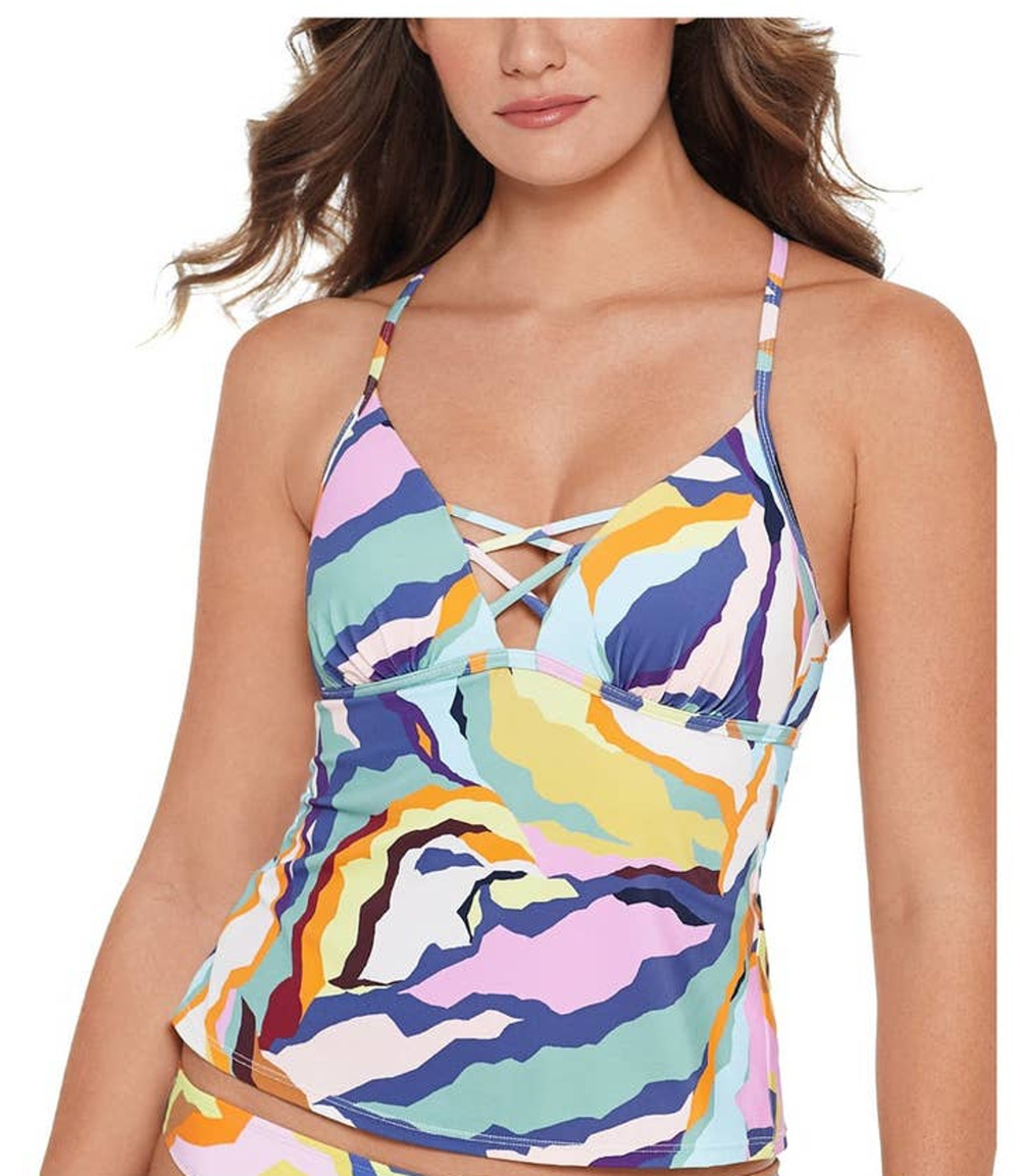 Salt & Cove Multi Color Zebra Tankini Top - XS